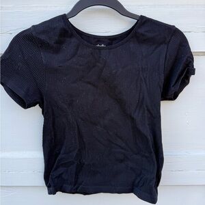 Elodie Black Ribbed Short Sleeve Top